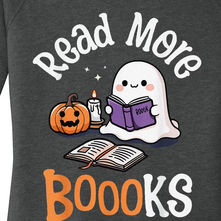 Halloween Ghost Reading Read More Books Librarian Teacher Women's Perfect Tri Tunic Long Sleeve Shirt