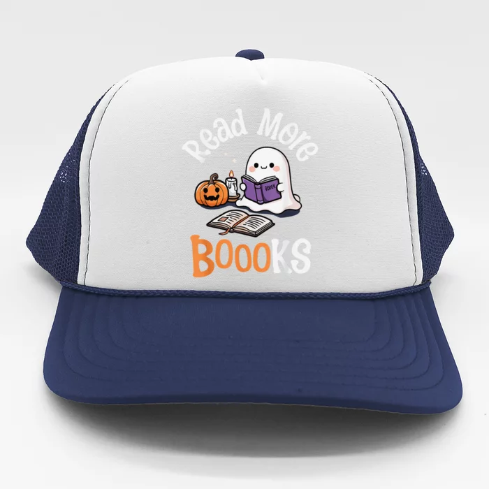 Halloween Ghost Reading Read More Books Librarian Teacher Trucker Hat