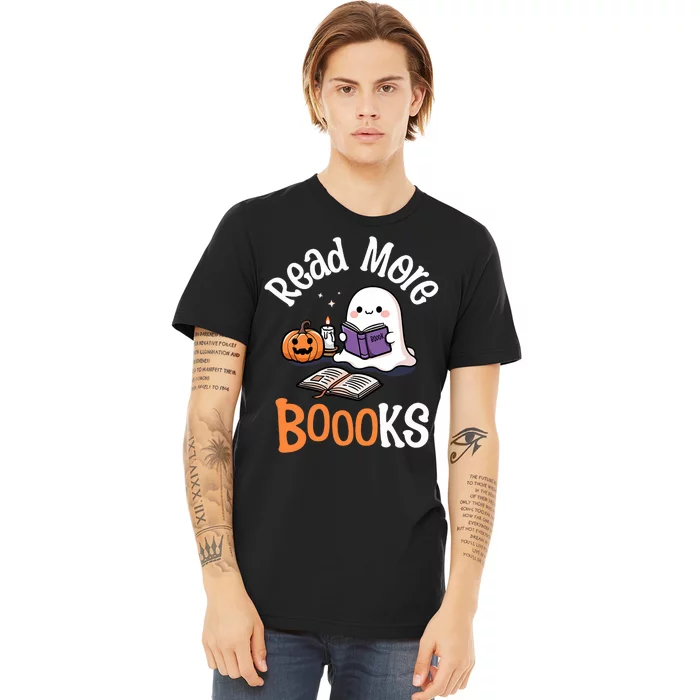 Halloween Ghost Reading Read More Books Librarian Teacher Premium T-Shirt