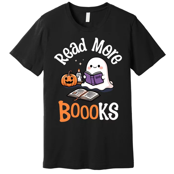 Halloween Ghost Reading Read More Books Librarian Teacher Premium T-Shirt