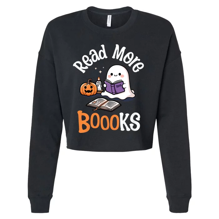 Halloween Ghost Reading Read More Books Librarian Teacher Cropped Pullover Crew