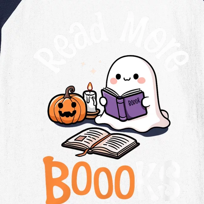 Halloween Ghost Reading Read More Books Librarian Teacher Baseball Sleeve Shirt