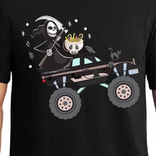 Halloween Grim Reaper Riding Monster Truck Vampire Gift Pajama Set