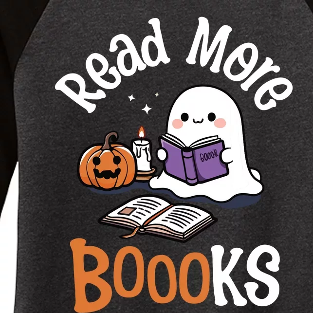 Halloween Ghost Reading Read More Books Librarian Teacher Women's Tri-Blend 3/4-Sleeve Raglan Shirt