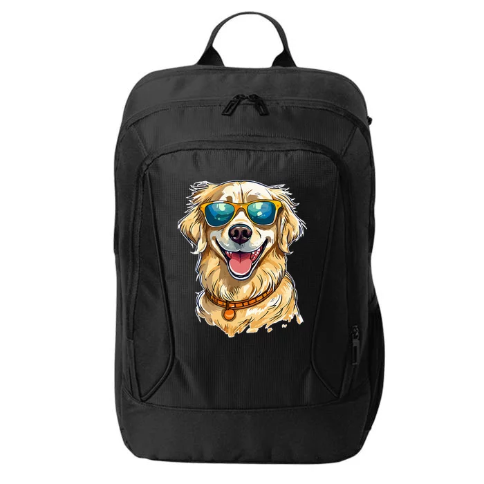 Happy Golden Retriever Wearing Sunglasses and Smiling City Backpack