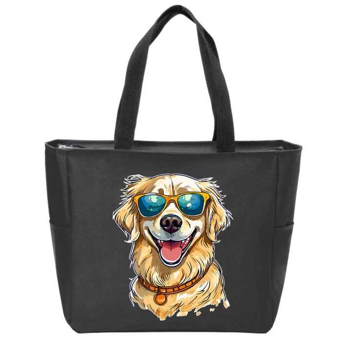 Happy Golden Retriever Wearing Sunglasses and Smiling Zip Tote Bag