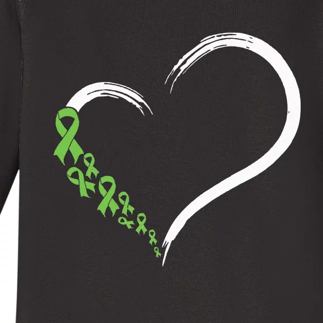 Heart Green Ribbon Support Mental Health Awareness Month Baby Long Sleeve Bodysuit