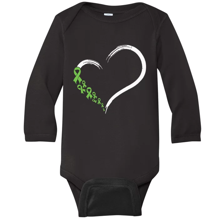 Heart Green Ribbon Support Mental Health Awareness Month Baby Long Sleeve Bodysuit