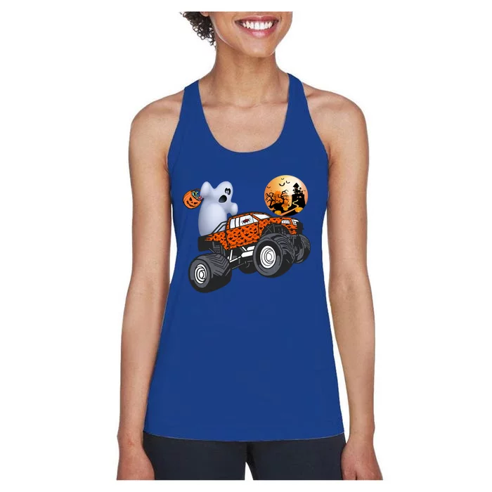 Halloween Ghost Riding Monster Truck Funny Gift Women's Racerback Tank