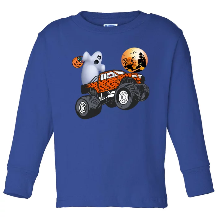 Halloween Ghost Riding Monster Truck Funny Gift Toddler Long Sleeve Shirt