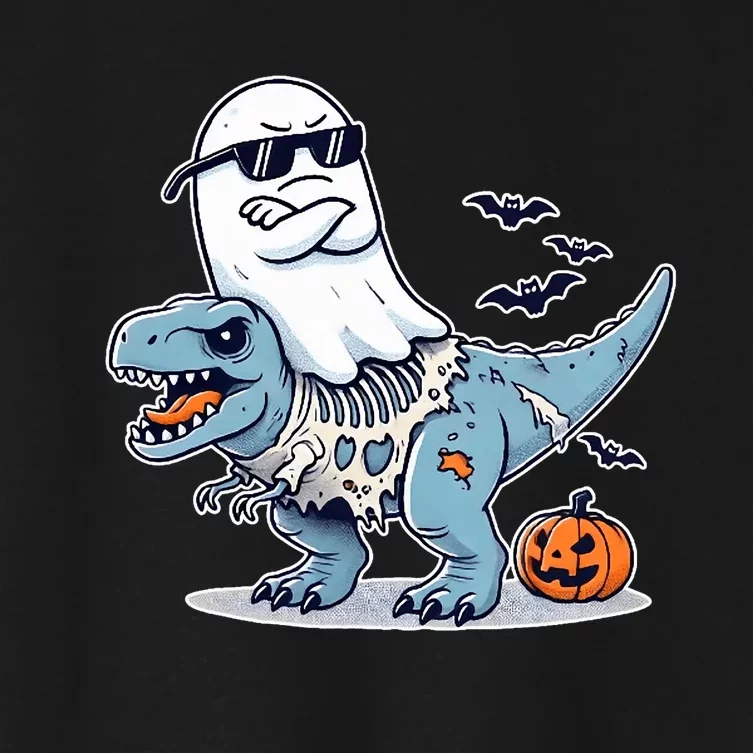 Halloween Ghost Riding Zombie Trex Funny Halloween Costume Women's Crop Top Tee