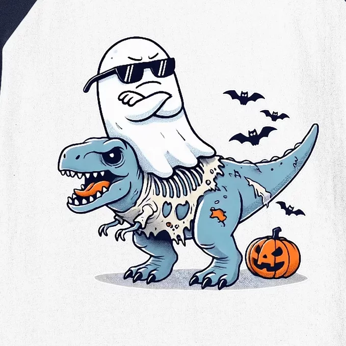 Halloween Ghost Riding Zombie Trex Funny Halloween Costume Baseball Sleeve Shirt