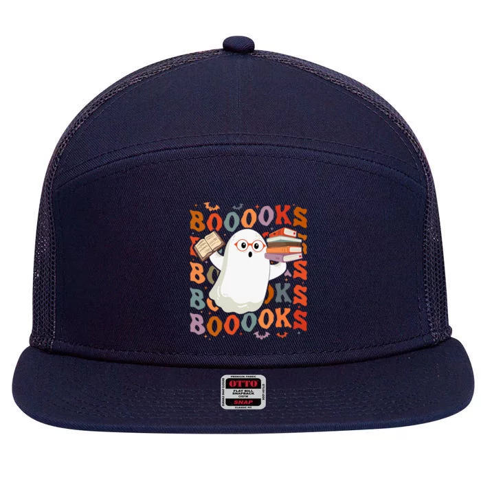 Halloween Ghost Reading Books Teacher Librarian Halloween Gift 7 Panel Mesh Trucker Snapback Hat