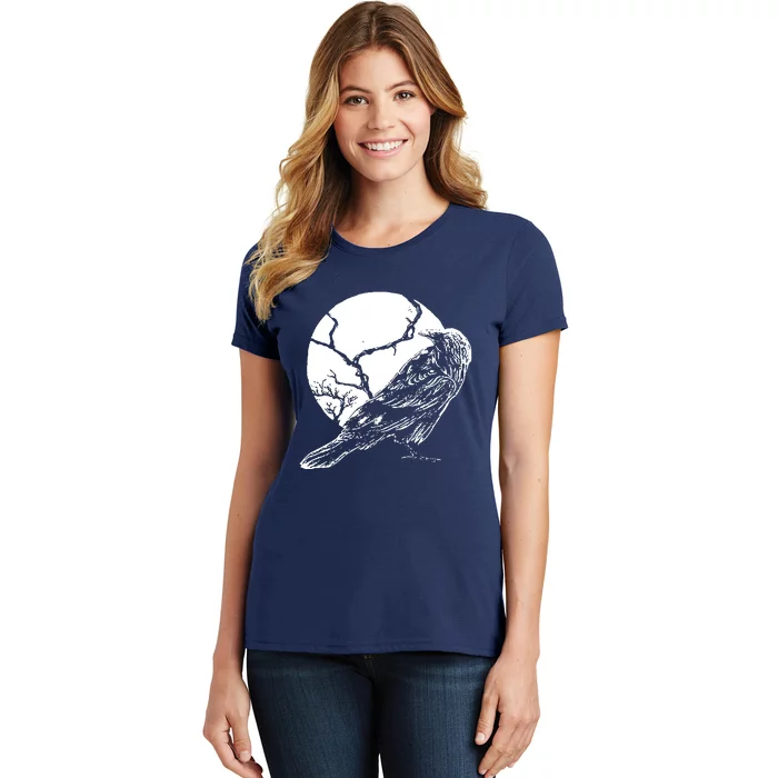 Horror Graphic Raven And Moon Women's T-Shirt