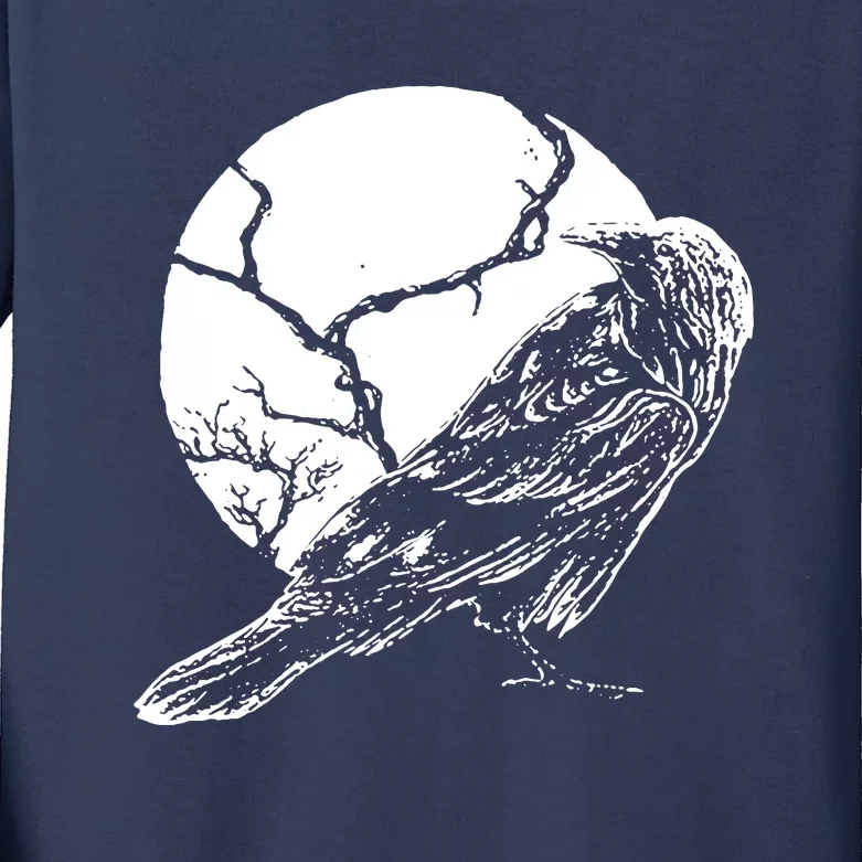 Horror Graphic Raven And Moon Kids Long Sleeve Shirt