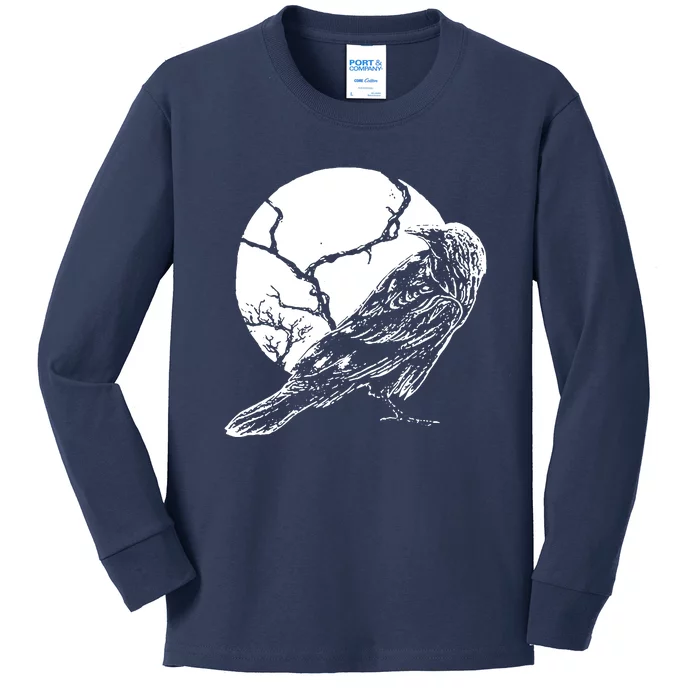 Horror Graphic Raven And Moon Kids Long Sleeve Shirt