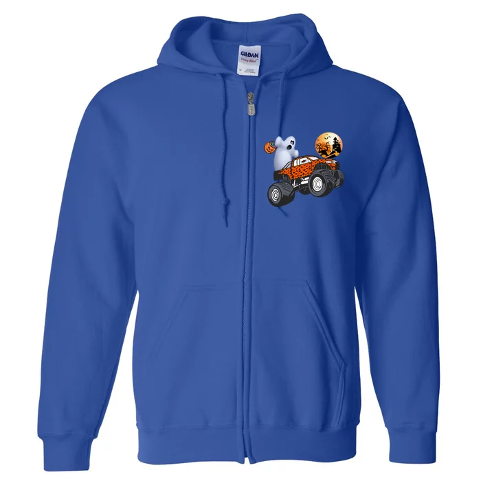 Halloween Ghost Riding Monster Truck Gift Full Zip Hoodie