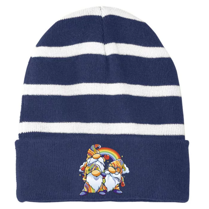 Hippie Gnomes Rainbow Striped Beanie with Solid Band