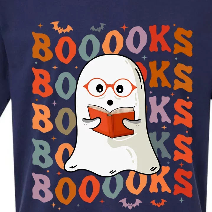 Halloween Ghost Reading Books Teacher Librarian Halloween Gift Sueded Cloud Jersey T-Shirt