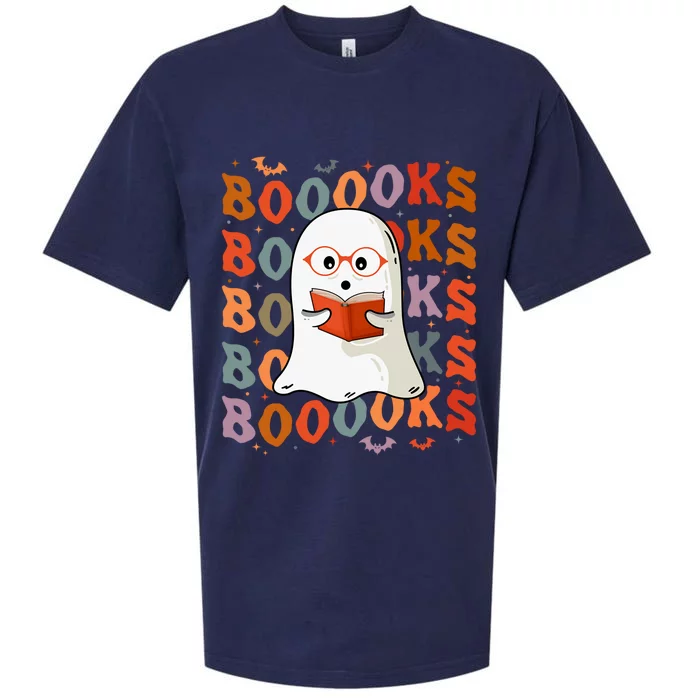 Halloween Ghost Reading Books Teacher Librarian Halloween Gift Sueded Cloud Jersey T-Shirt