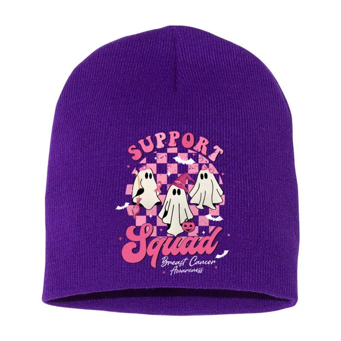 Halloween Ghost Support Squad Breast Cancer Pink Ribbon Short Acrylic Beanie