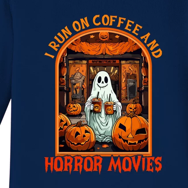 Halloween Ghost Spooky Season I Run On Coffee Horror Movies Gift Baby Long Sleeve Bodysuit