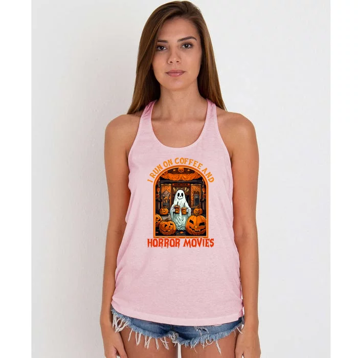 Halloween Ghost Spooky Season I Run On Coffee Horror Movies Gift Women's Knotted Racerback Tank