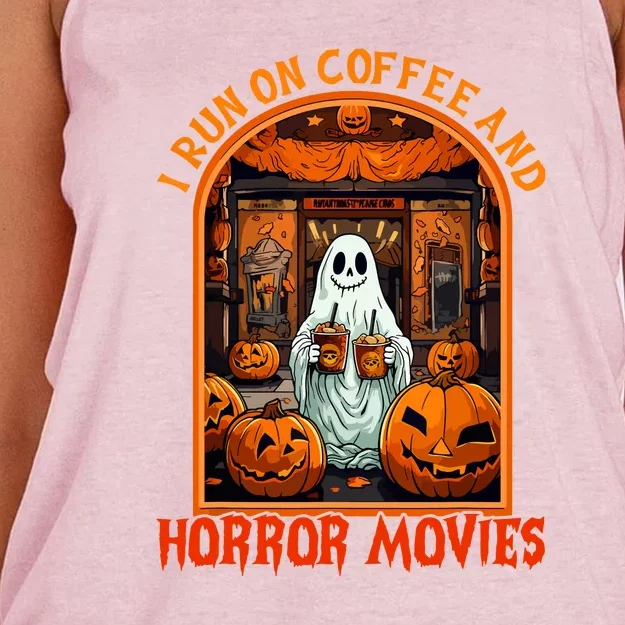 Halloween Ghost Spooky Season I Run On Coffee Horror Movies Gift Women's Knotted Racerback Tank