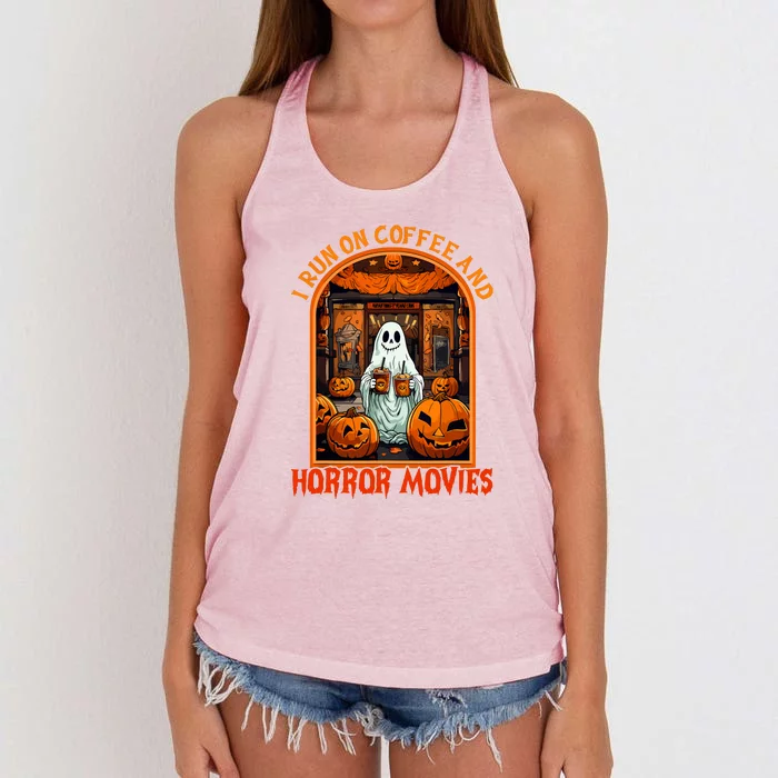 Halloween Ghost Spooky Season I Run On Coffee Horror Movies Gift Women's Knotted Racerback Tank