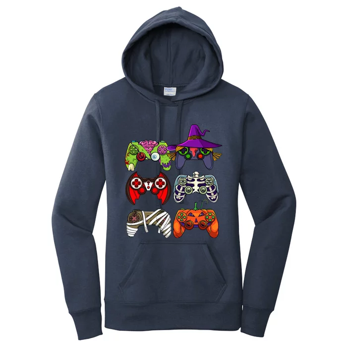 Halloween Gamer Skeleton Zombie Gaming Controllers Women's Pullover Hoodie