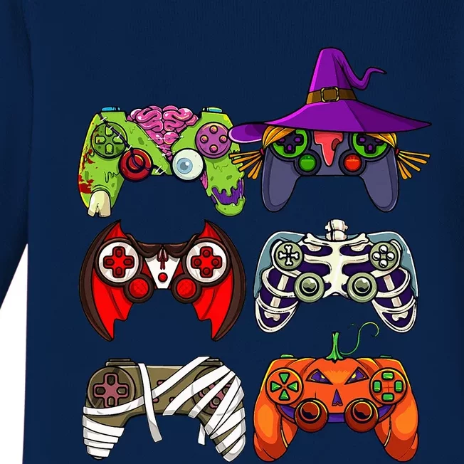 Halloween Gamer Skeleton Zombie Gaming Controllers Baby Long Sleeve Bodysuit