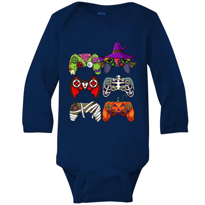 Halloween Gamer Skeleton Zombie Gaming Controllers Baby Long Sleeve Bodysuit