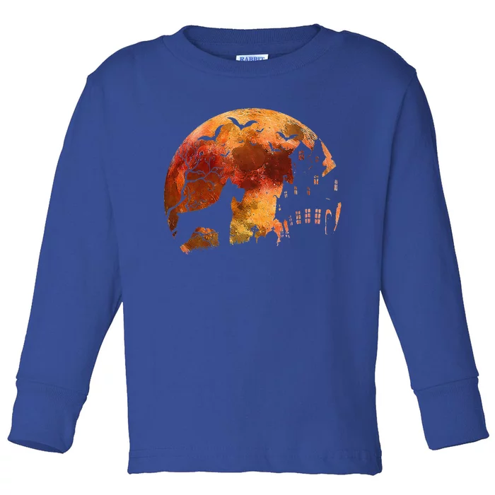 Halloween Giant Schnauzer & Spooky Full Moon Haunted House Toddler Long Sleeve Shirt