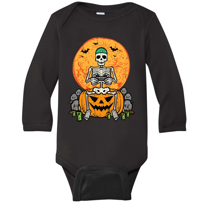 Halloween Gamer Skeleton Funny Gaming Costume Boy Baby Long Sleeve Bodysuit