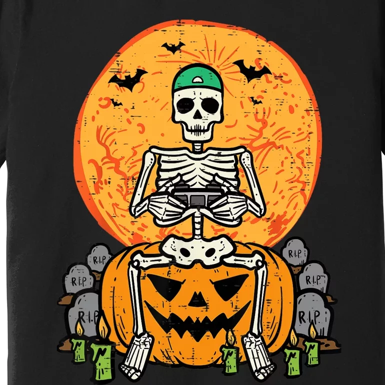 Halloween Gamer Skeleton Funny Gaming Costume Boy Premium T-Shirt