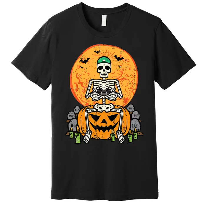 Halloween Gamer Skeleton Funny Gaming Costume Boy Premium T-Shirt