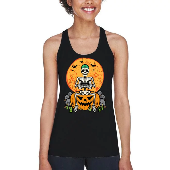 Halloween Gamer Skeleton Funny Gaming Costume Boy Women's Racerback Tank