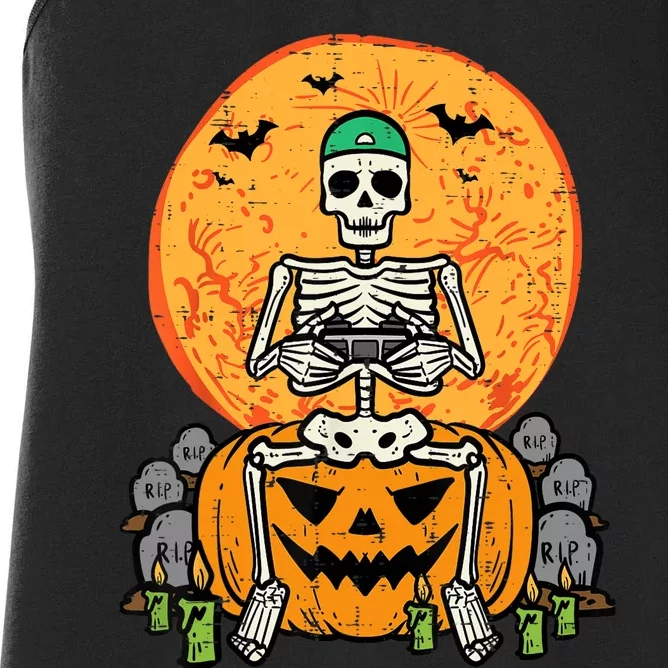 Halloween Gamer Skeleton Funny Gaming Costume Boy Women's Racerback Tank