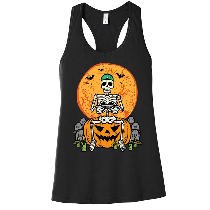 Halloween Gamer Skeleton Funny Gaming Costume Boy Women's Racerback Tank