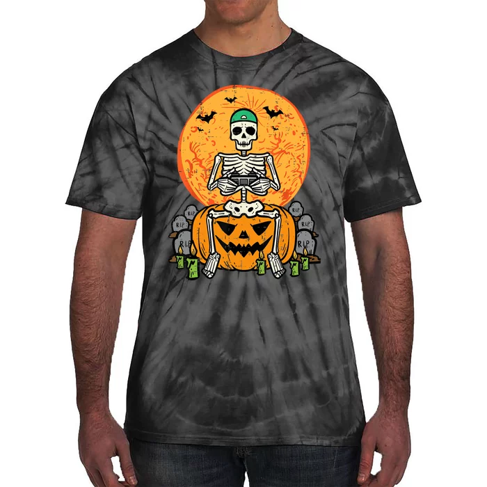 Halloween Gamer Skeleton Funny Gaming Costume Boy Tie-Dye T-Shirt