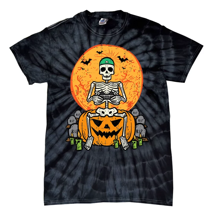 Halloween Gamer Skeleton Funny Gaming Costume Boy Tie-Dye T-Shirt