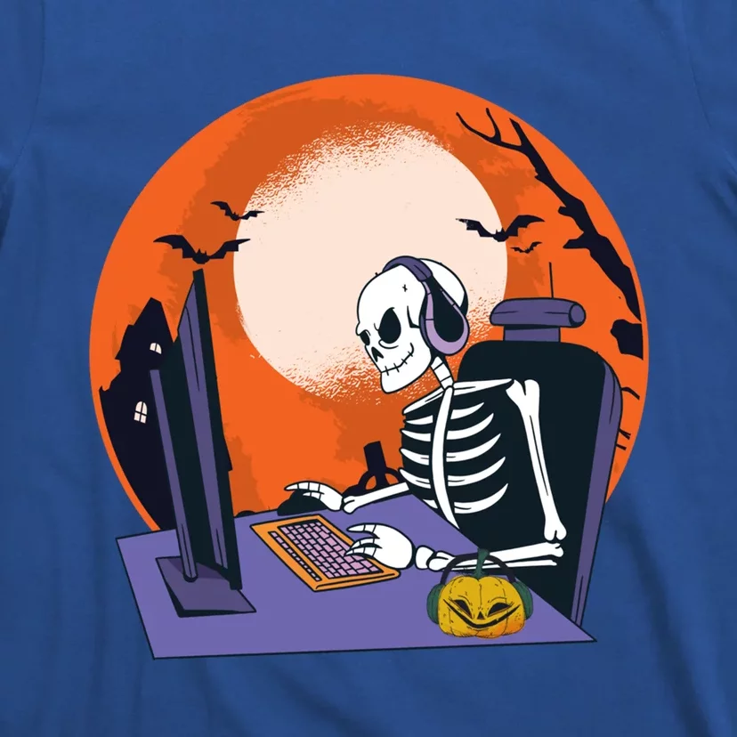 Halloween Gamer Skeleton Pumpkin Gaming Gift T-Shirt