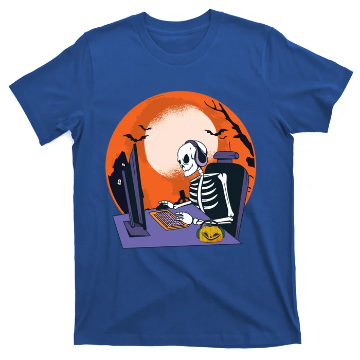 Halloween Gamer Skeleton Pumpkin Gaming Gift T-Shirt