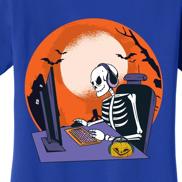 Halloween Gamer Skeleton Pumpkin Gaming Gift Women's T-Shirt