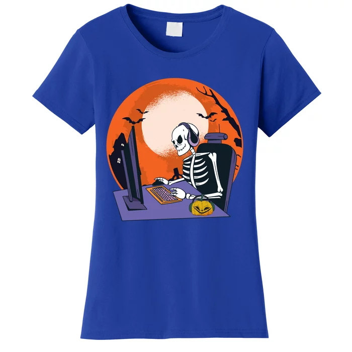 Halloween Gamer Skeleton Pumpkin Gaming Gift Women's T-Shirt