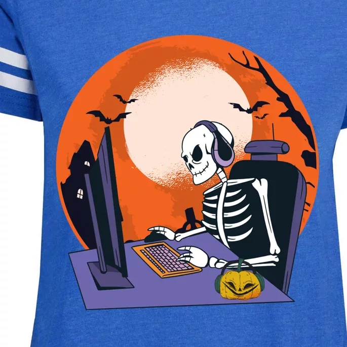 Halloween Gamer Skeleton Pumpkin Gaming Gift Enza Ladies Jersey Football T-Shirt