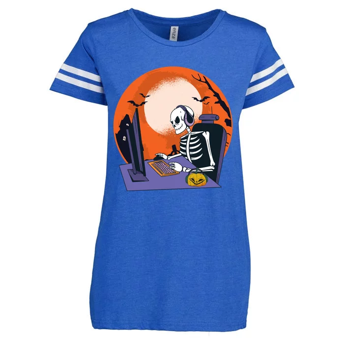 Halloween Gamer Skeleton Pumpkin Gaming Gift Enza Ladies Jersey Football T-Shirt