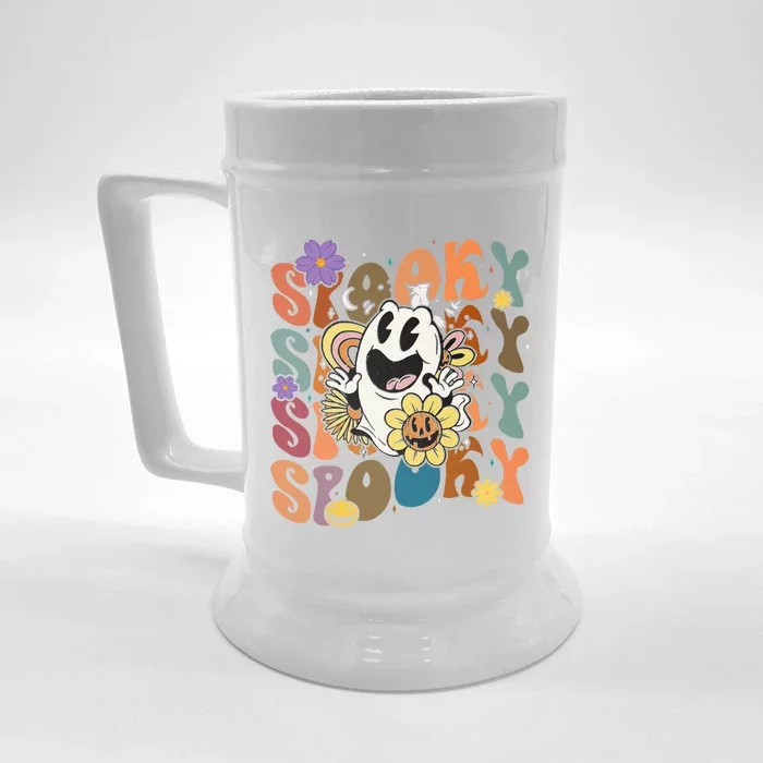 Halloween Groovy Spooky Vibes Ghost Floral Hippie Vintage Front & Back Beer Stein