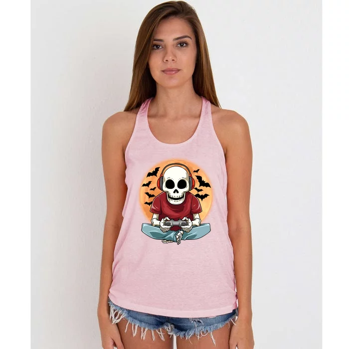 Halloween Gamer Skeleton Gaming Outfit Gift Women's Knotted Racerback Tank