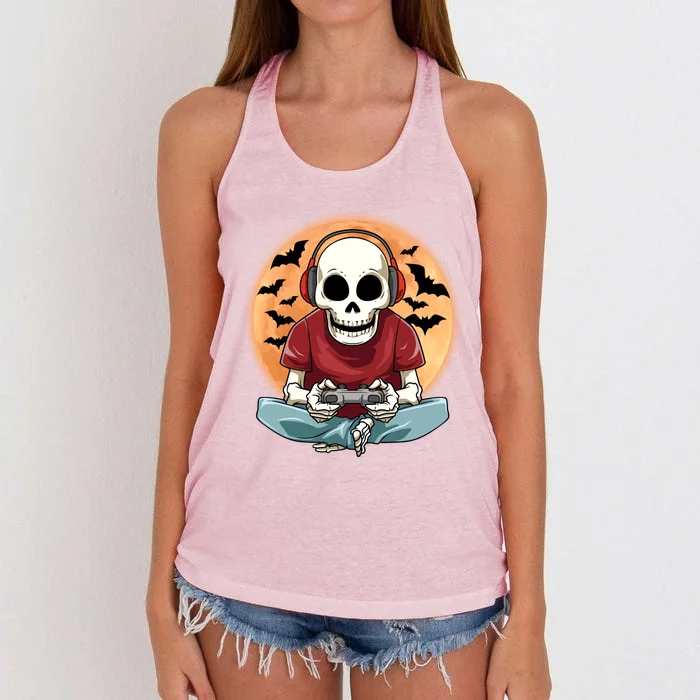 Halloween Gamer Skeleton Gaming Outfit Gift Women's Knotted Racerback Tank